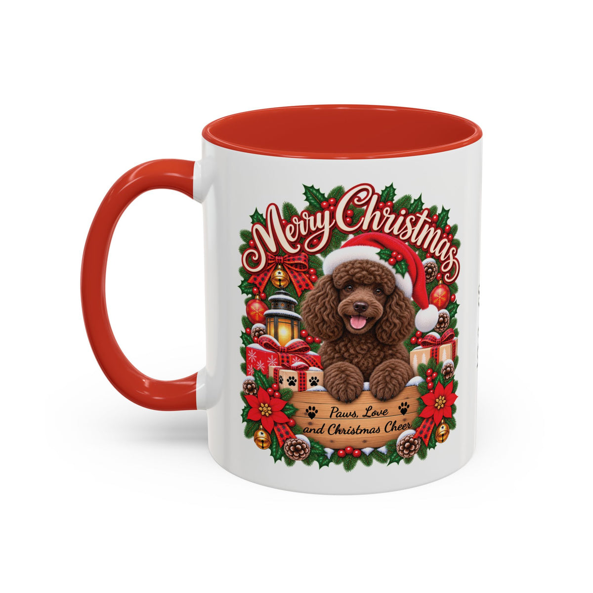 Poodle #2 Merry Christmas, personalised accent colour 11oz mug