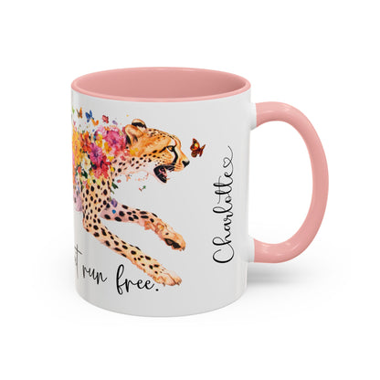 Cheetah "Let your spirit run free" Personalized Accent Mugs, 11oz