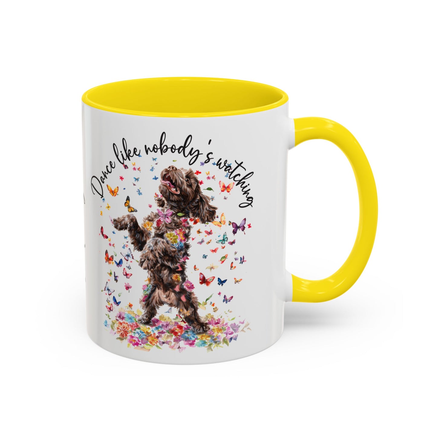 Cockapoo/Cavapoo "Dance like nobody's watching" personalized colourful Mugs, 11oz