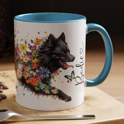 Keeshond #4 Personalized Accent Mugs, 11oz