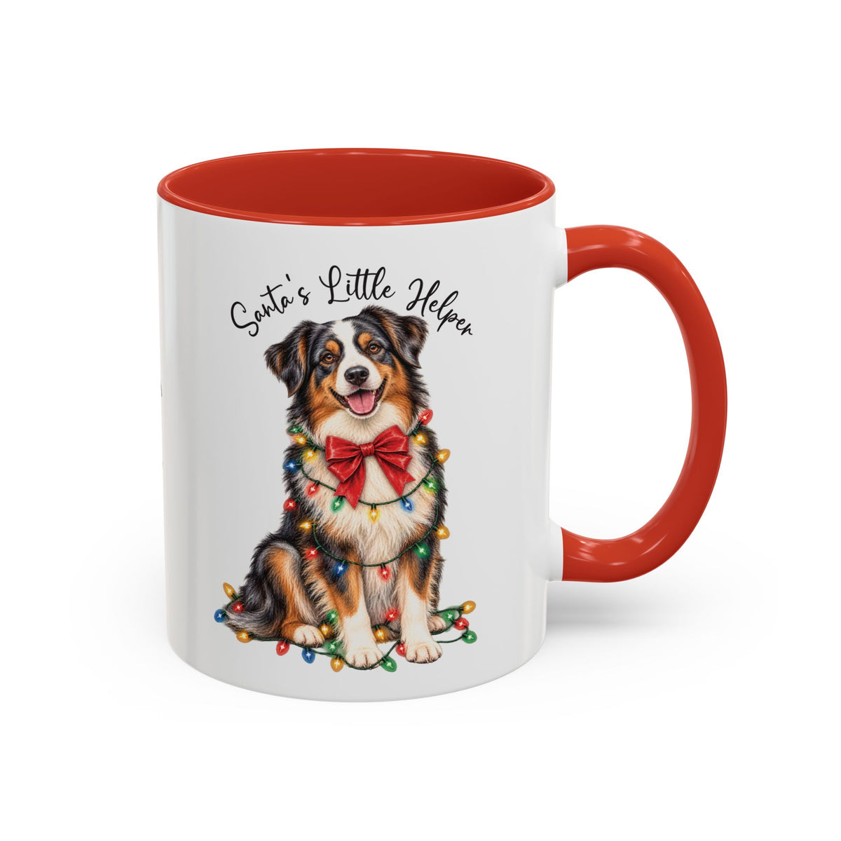 Australian Shepherd #4 Santa's little helper, personalised accent colour 11oz mug