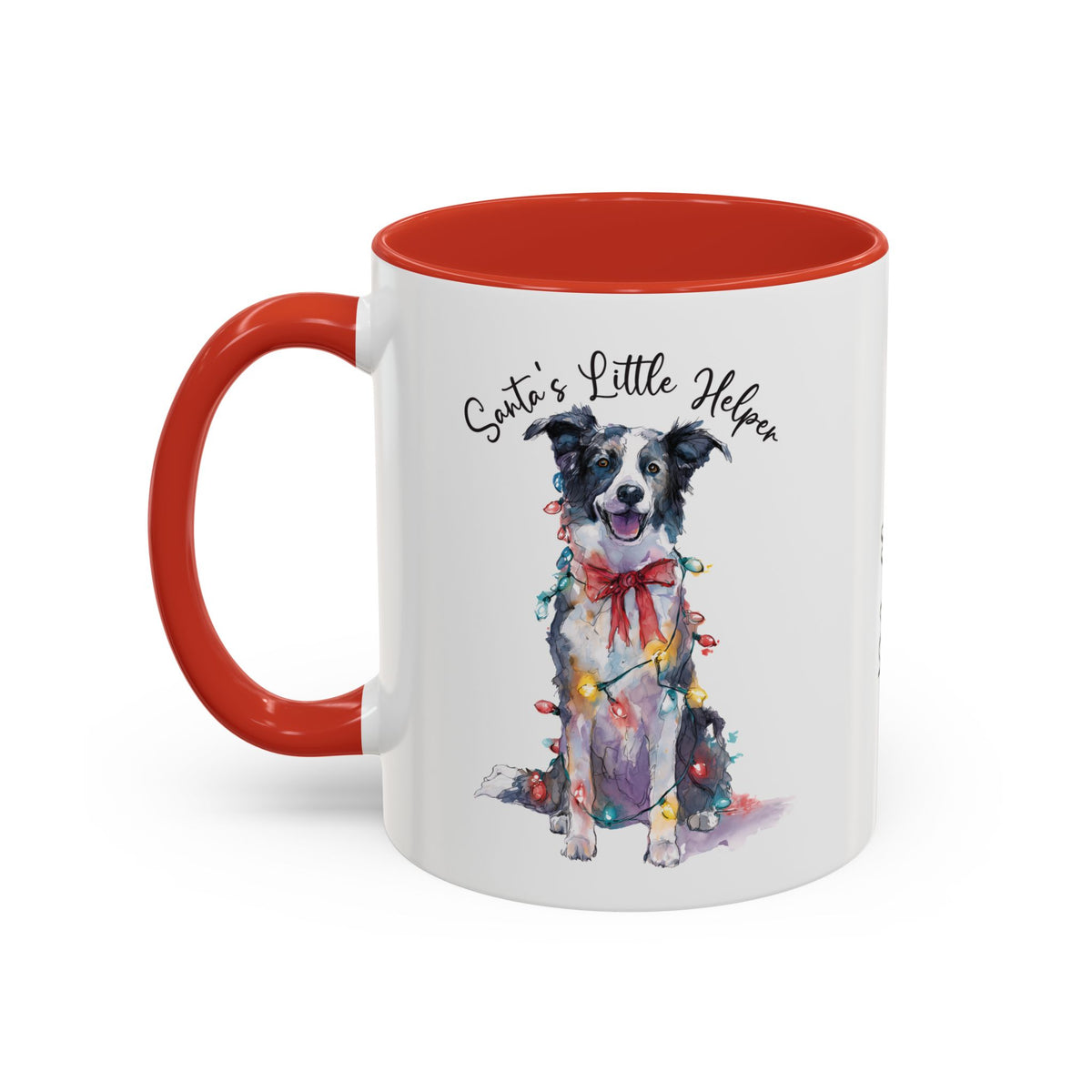 Border Collie, Santa's little helper, personalised accent colour 11oz mug