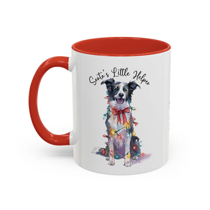 Border Collie, Santa's little helper, personalised accent colour 11oz mug