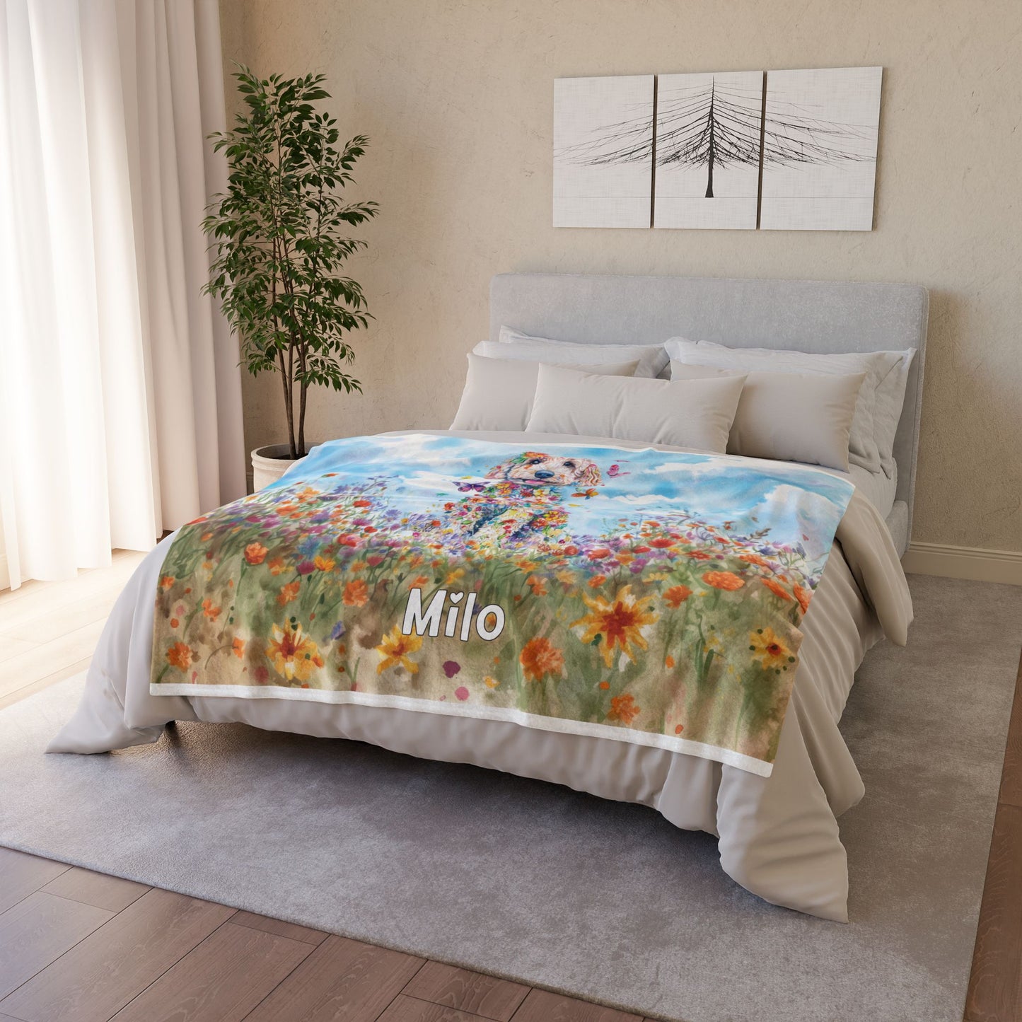Golden Doodle Meadow Personalised Blanket