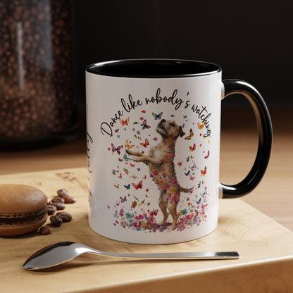 Border Terrier "Dance like nobody's watching" personalized colourful Mugs, 11oz