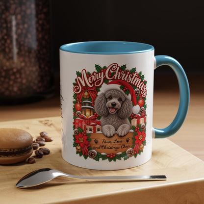 Poodle #4 Merry Christmas, personalised accent colour 11oz mug