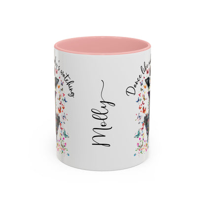 Border Collie "Dance like nobody's watching" personalized colourful Mugs, 11oz