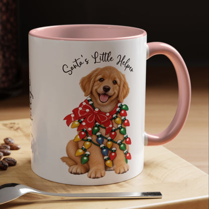Golden Retriever, Santa's little helper, personalised accent colour 11oz mug