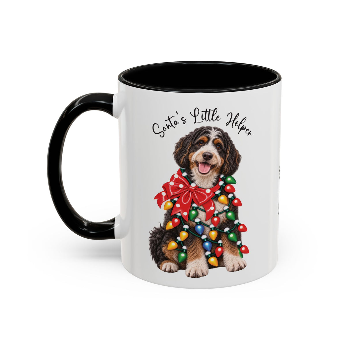 Bernadoodle Santa's little helper, personalised accent colour 11oz mug