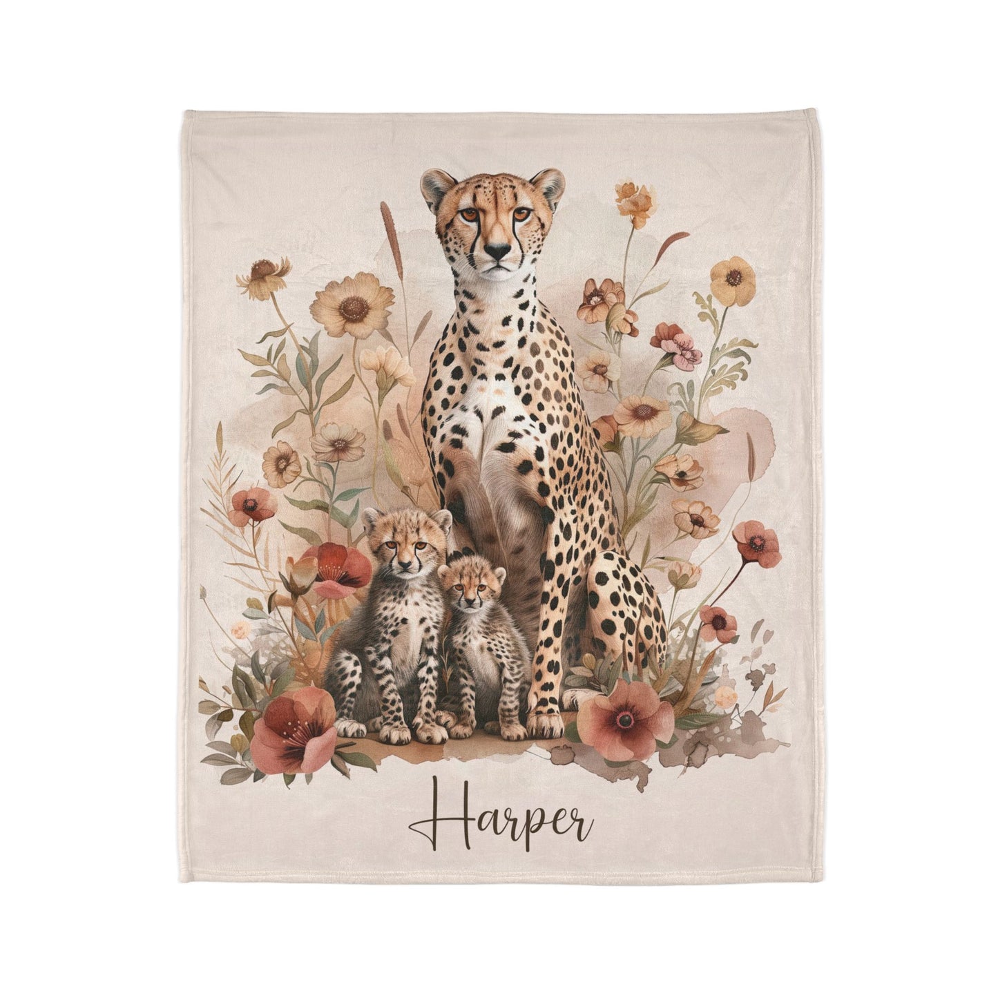 Cheetah with Cubs Personalised Soft Polyester Blanket
