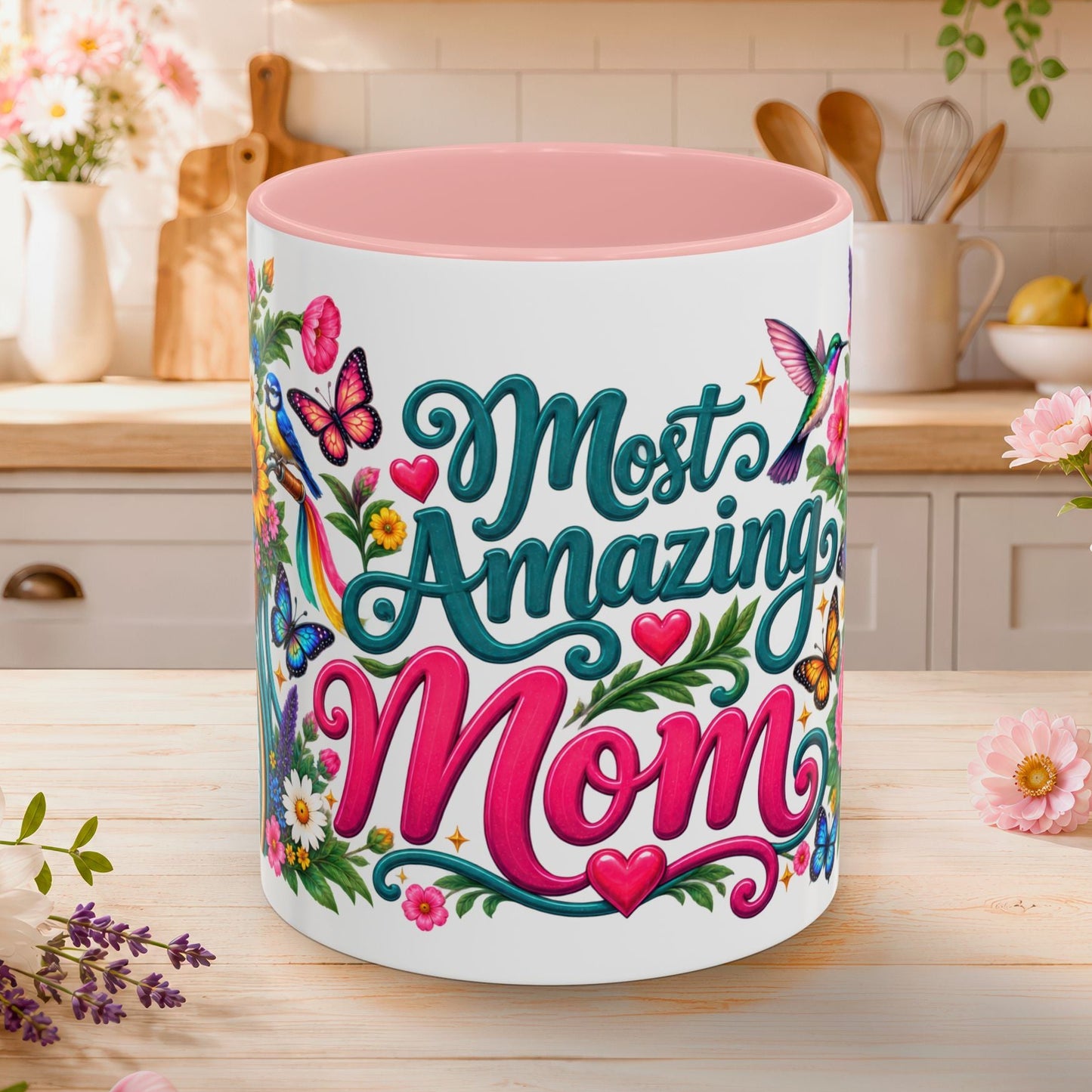 Most Amazing Mom, 11oz  accent mug (US spelling)
