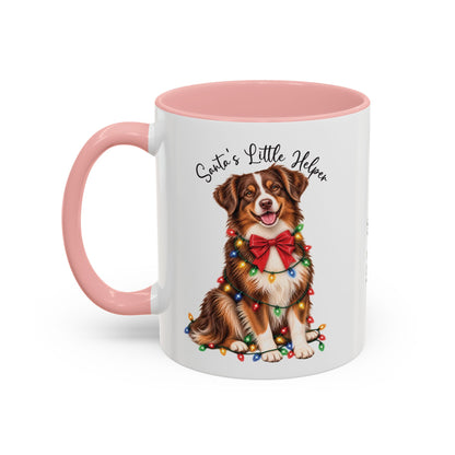 Australian Shepherd, Santa's little helper, personalised accent colour 11oz mug