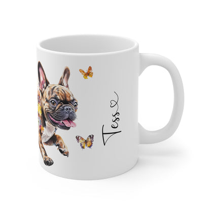 French Bulldog, Brindle running free personalized white Mugs, 11oz