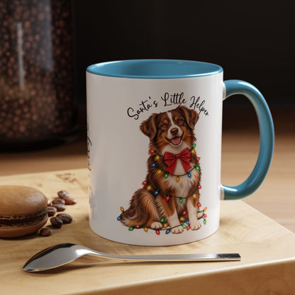 Australian Shepherd, Santa's little helper, personalised accent colour 11oz mug