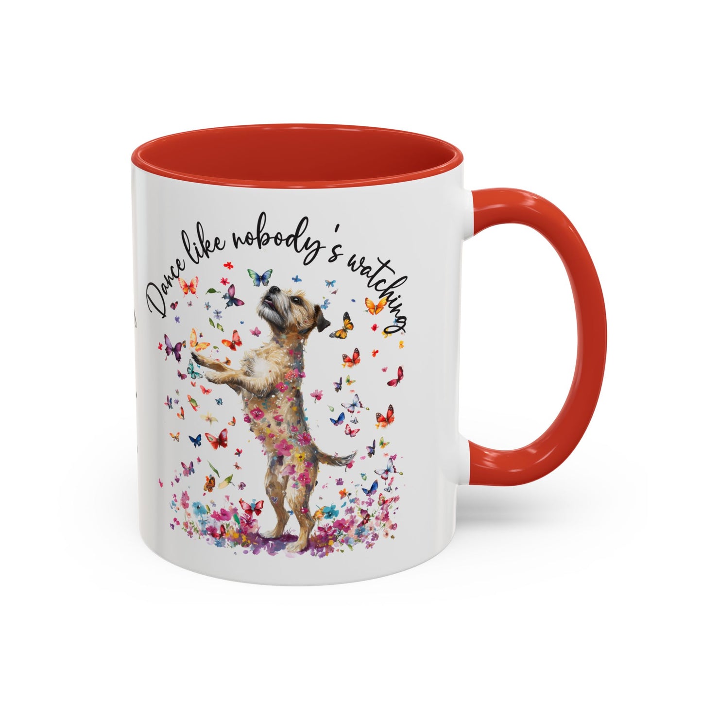 Border Terrier "Dance like nobody's watching" personalized colourful Mugs, 11oz