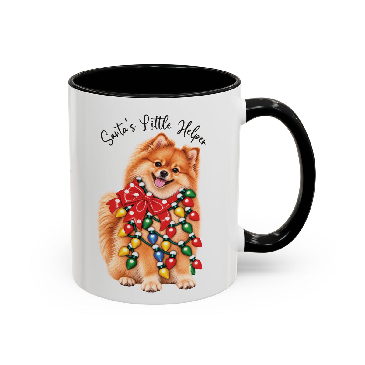 Pomeranian, Santa's little helper, personalised accent colour 11oz mug