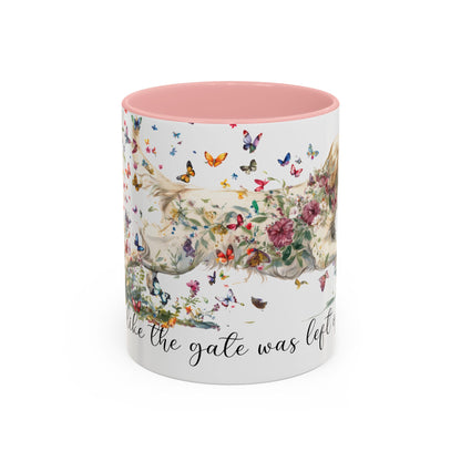 Cream Golden Retriever “Live like the gate was left open" Accent Mugs, 11oz