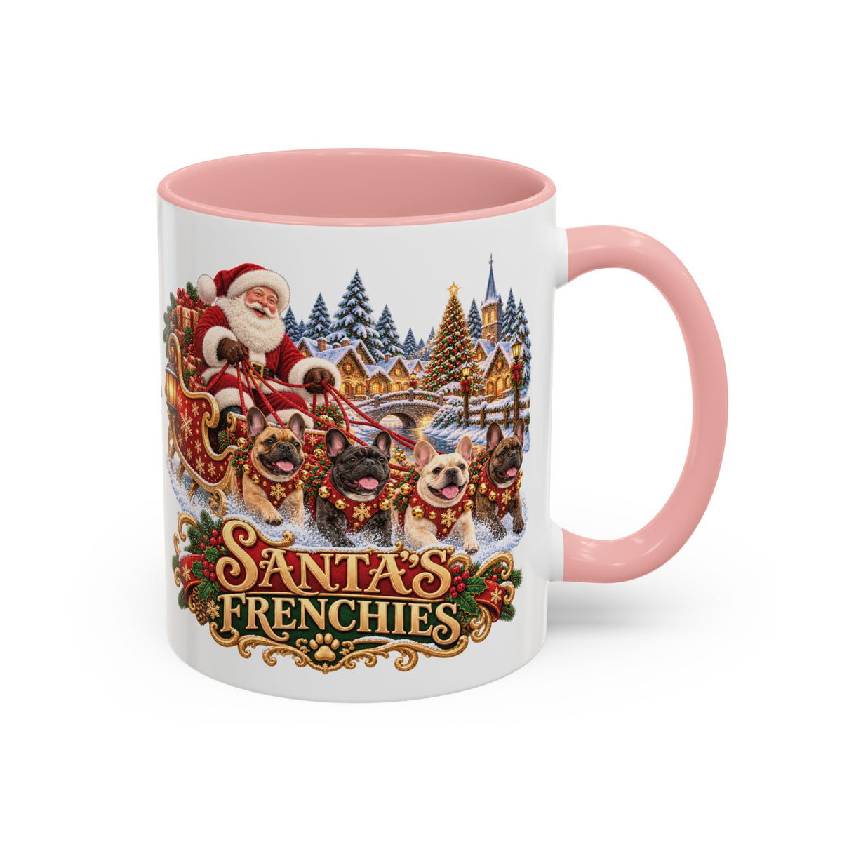 Santa's Frenchies, personalised accent colour 11oz mug