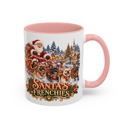 Santa's Frenchies, personalised accent colour 11oz mug