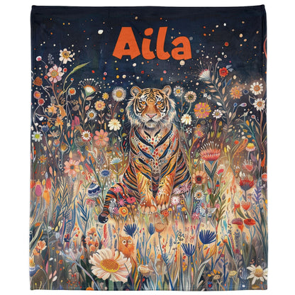 Tiger Starry Night, Personalised Soft Polyester Blanket