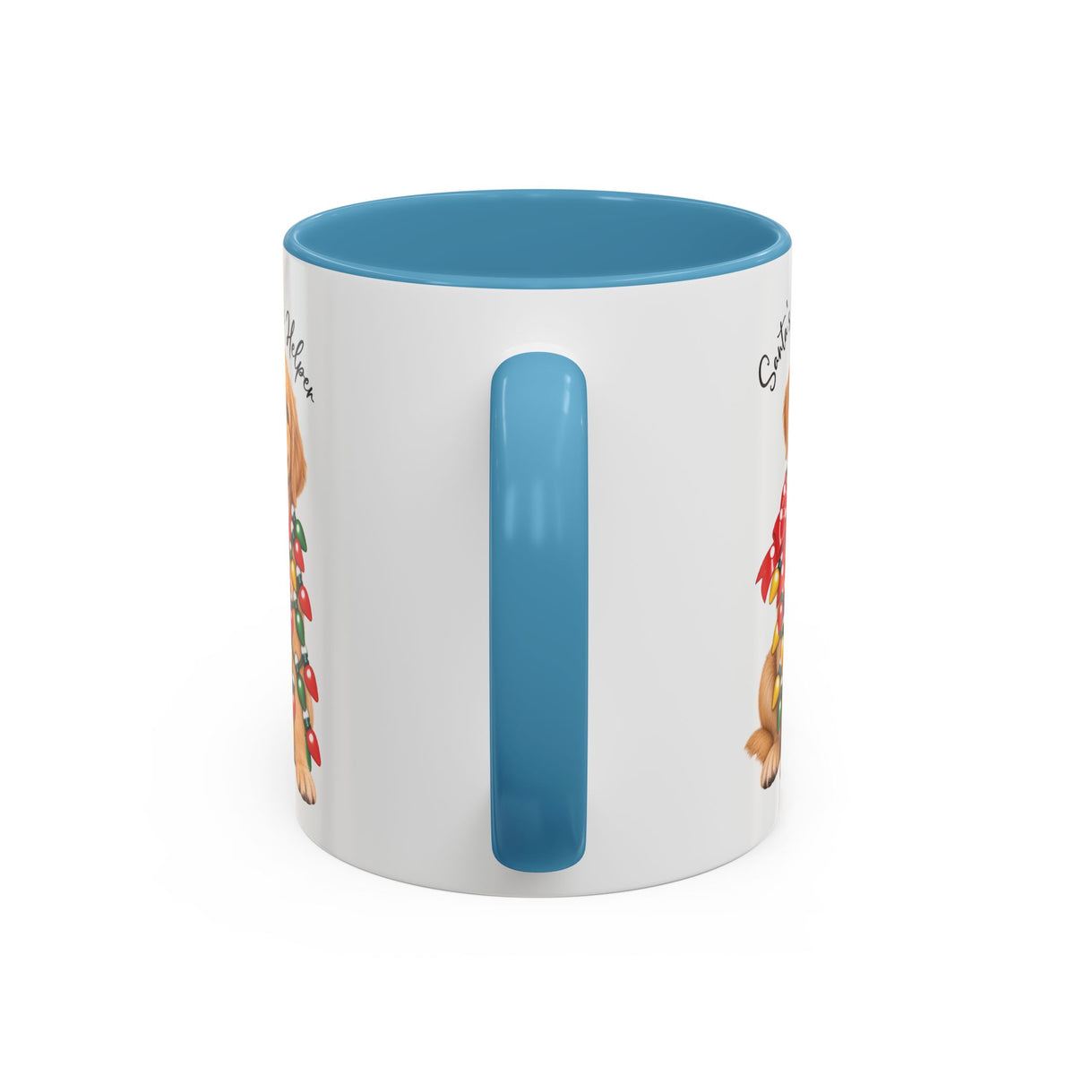 Golden Retriever, Santa's little helper, personalised accent colour 11oz mug