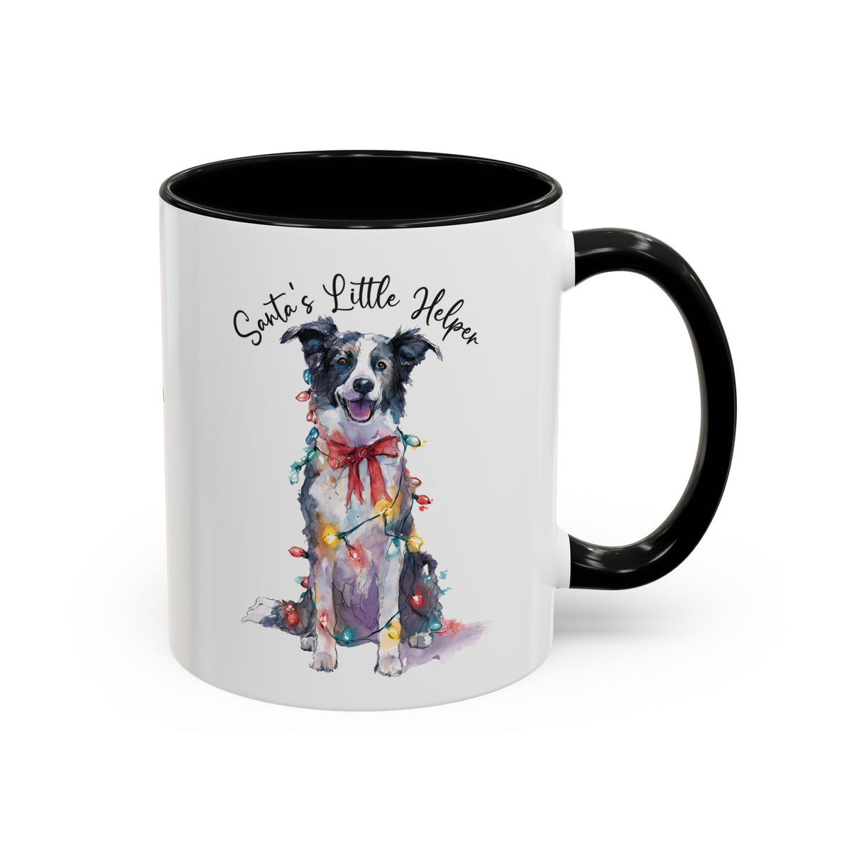 Border Collie, Santa's little helper, personalised accent colour 11oz mug