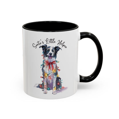 Border Collie, Santa's little helper, personalised accent colour 11oz mug