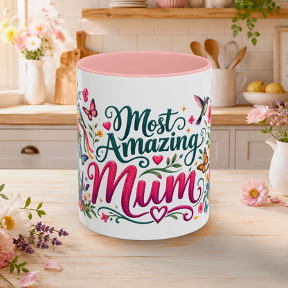 Most Amazing Mum, 11oz  accent mug (UK spelling)