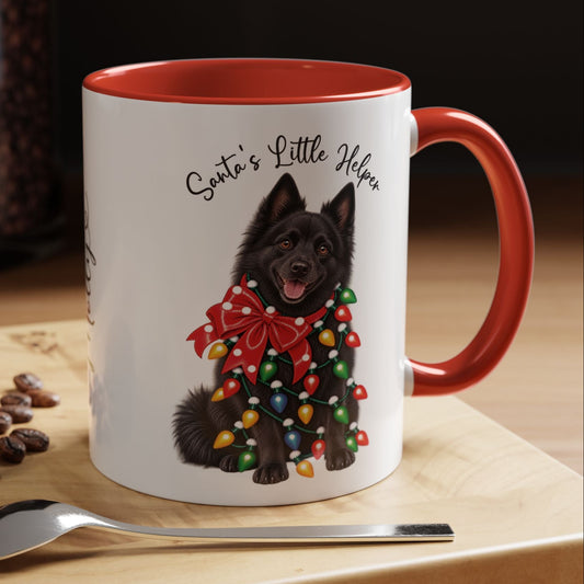Schipperke, Santa's little helper, personalised accent colour 11oz mug