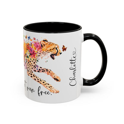 Cheetah "Let your spirit run free" Personalized Accent Mugs, 11oz