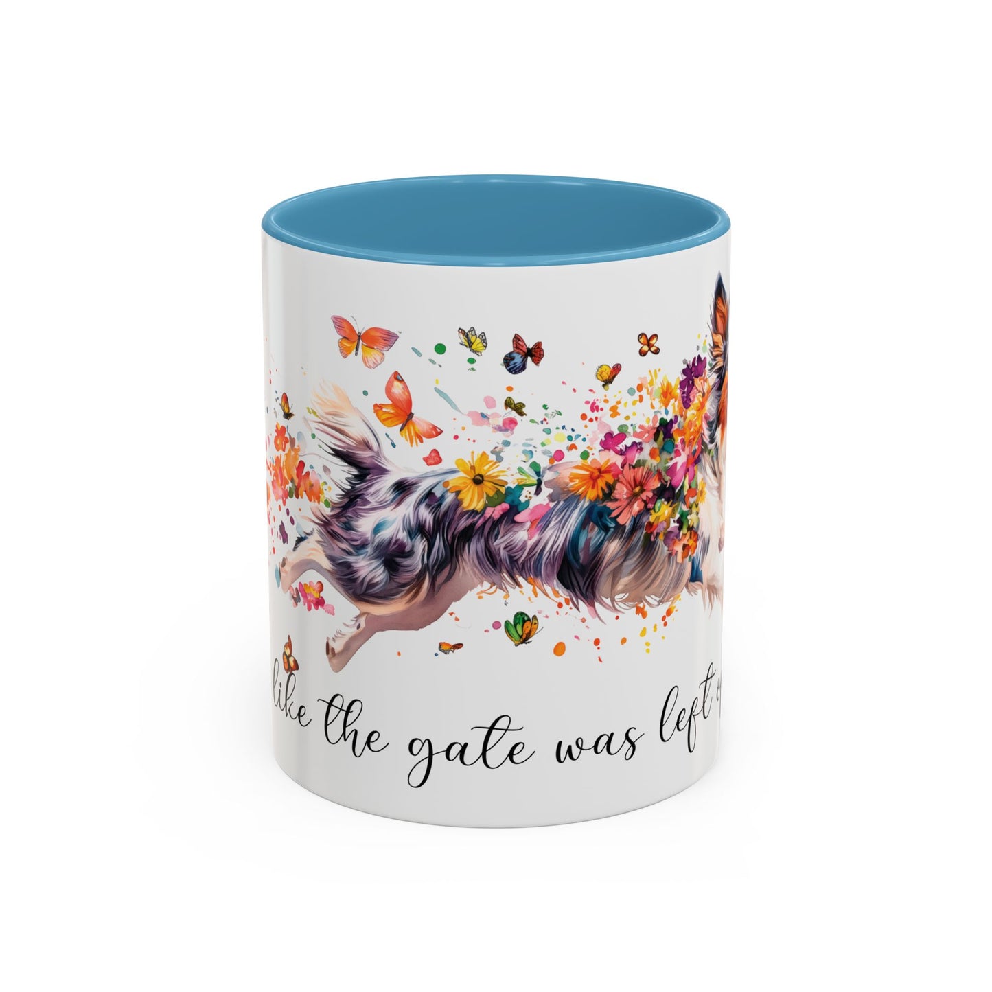 Border Collie #3 “Live like the gate was left open" Accent Mugs, 11oz