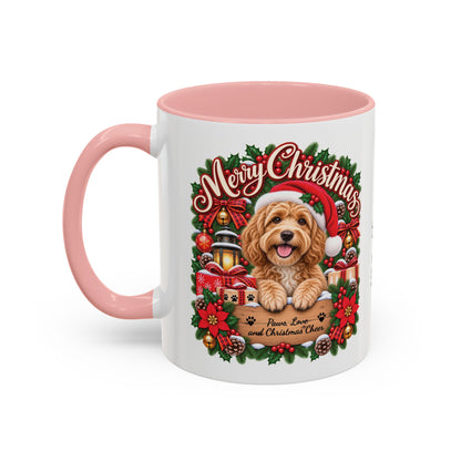 Golden Doodle Merry Christmas, personalised accent colour 11oz mug