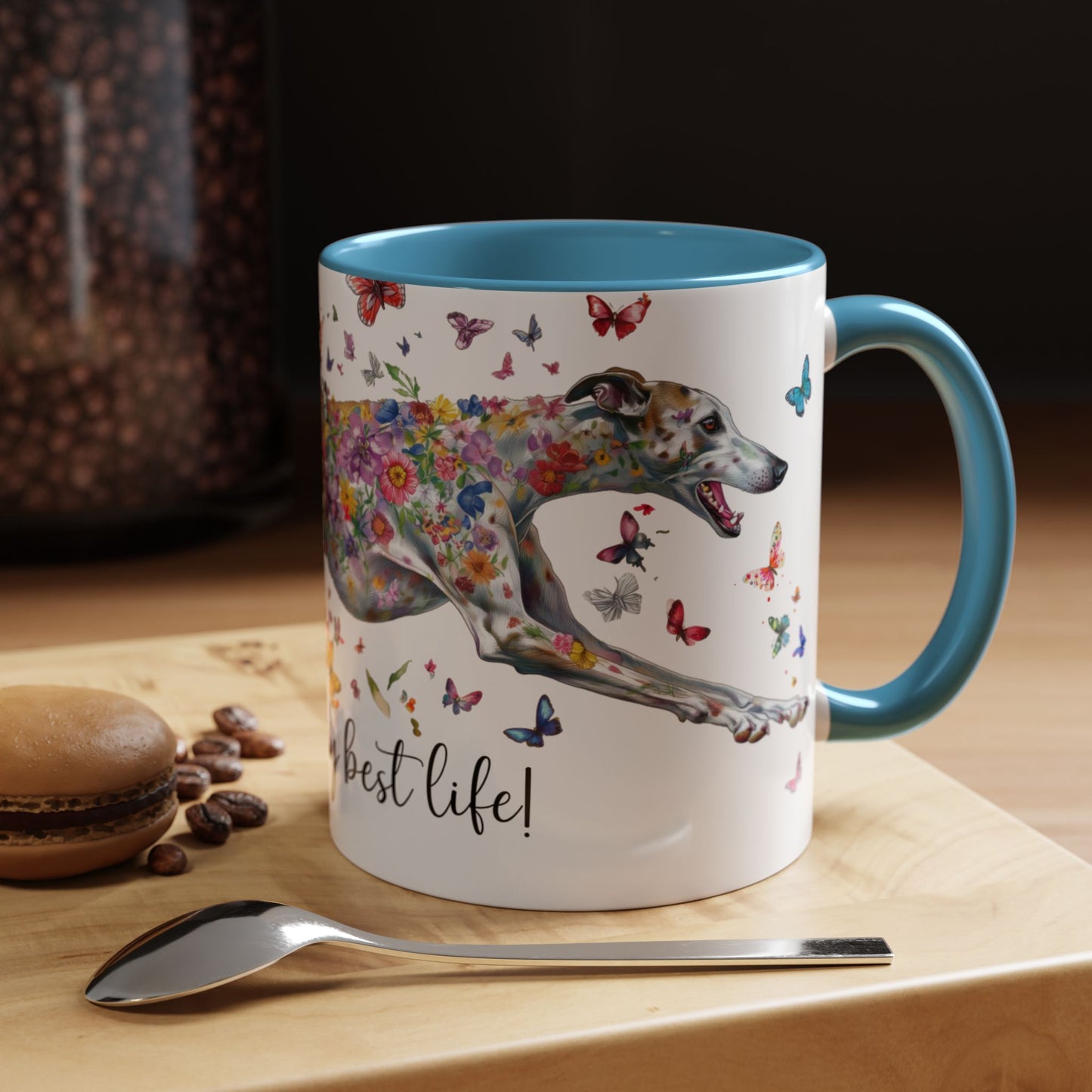 Greyhound #5 Living my best life, Accent Mugs, 11oz