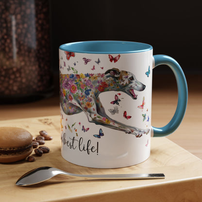 Greyhound #5 Living my best life, Accent Mugs, 11oz