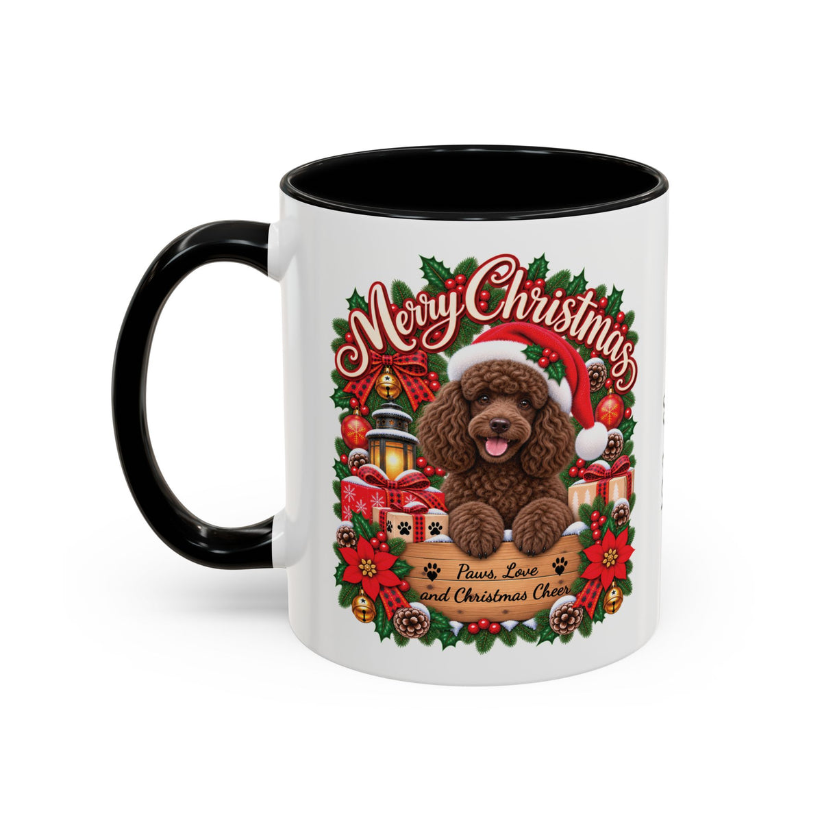 Poodle #2 Merry Christmas, personalised accent colour 11oz mug