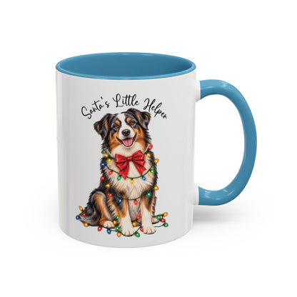 Australian Shepherd #4 Santa's little helper, personalised accent colour 11oz mug