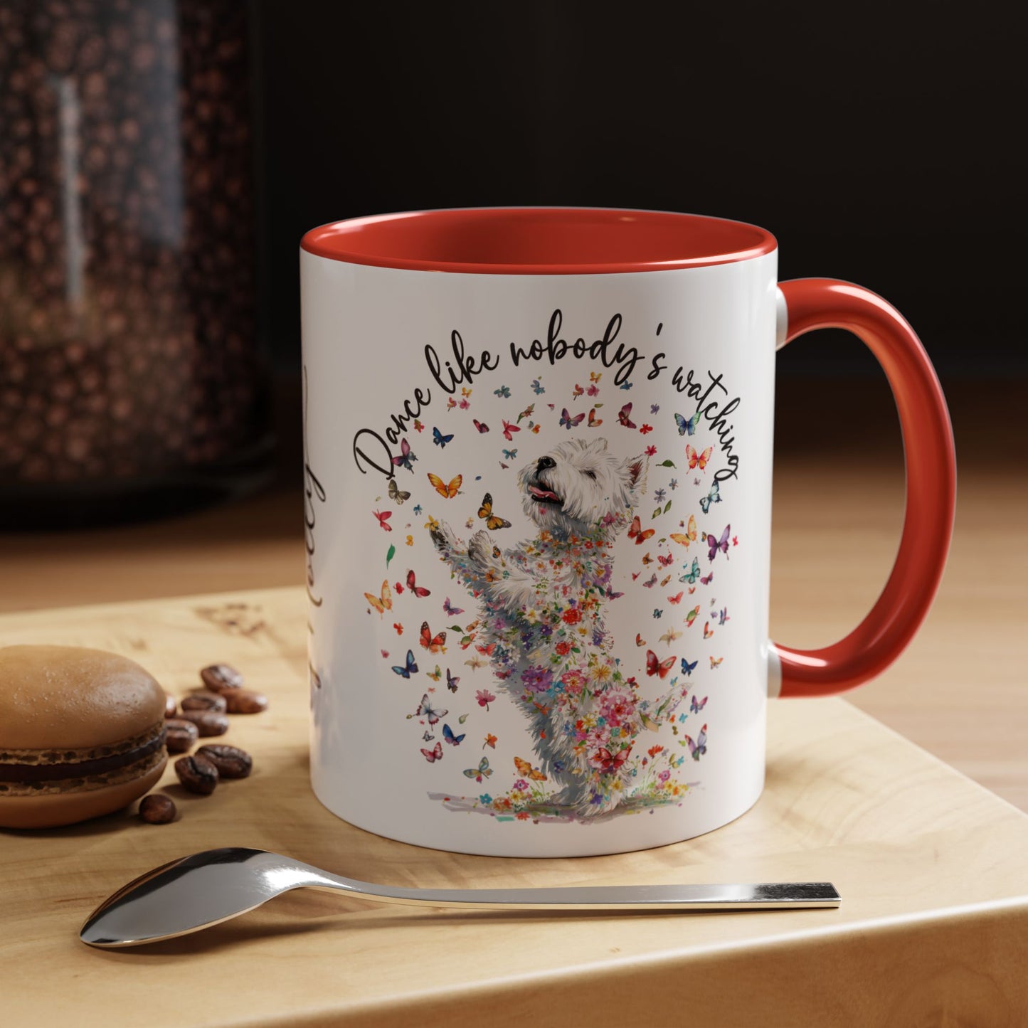 West Highland Terrier "Dance like nobody's watching" personalized colourful Mugs, 11oz