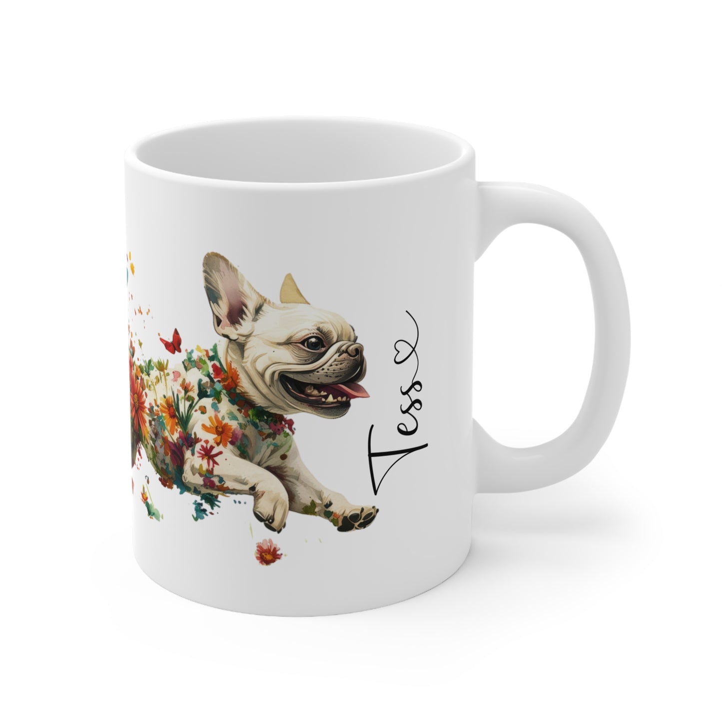 French Bulldog running free personalized white Mugs, 11oz