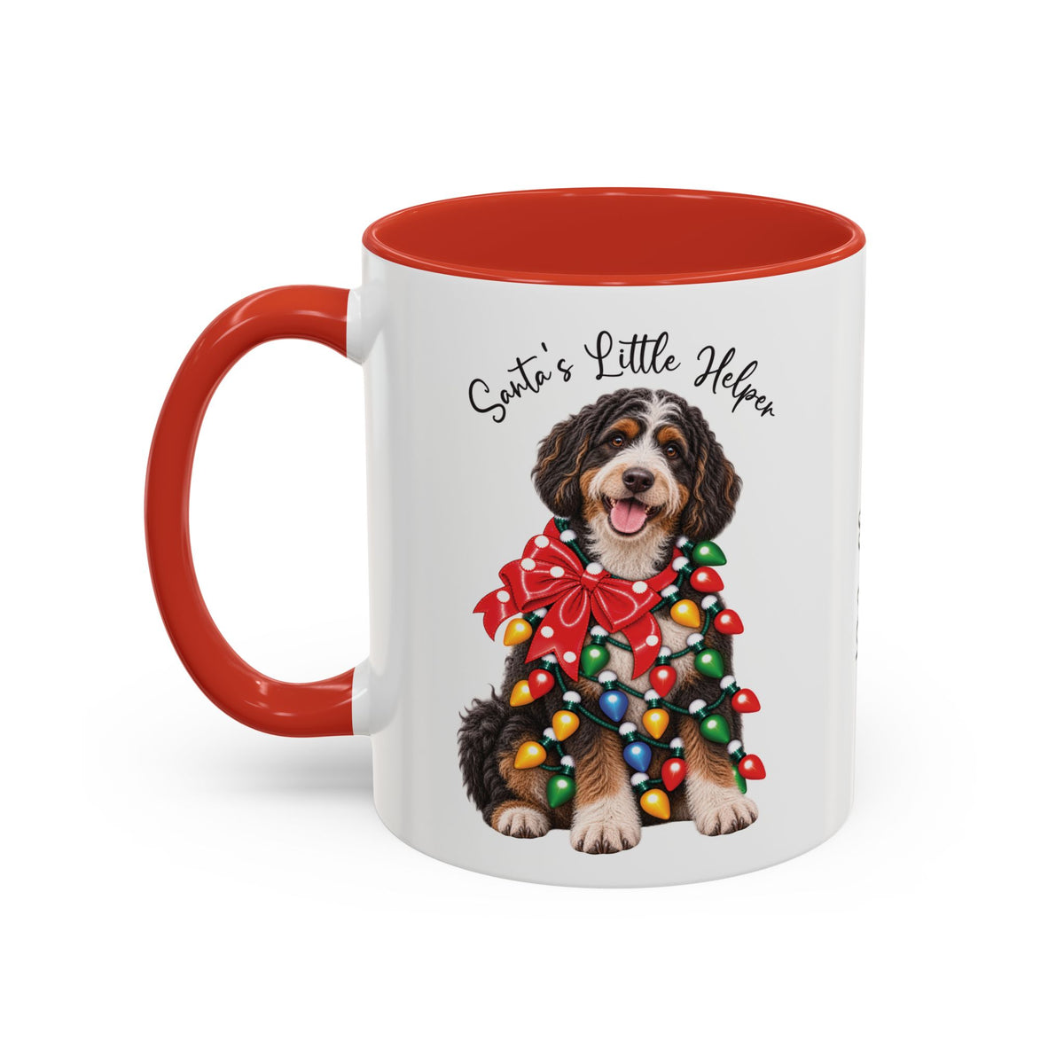 Bernadoodle Santa's little helper, personalised accent colour 11oz mug