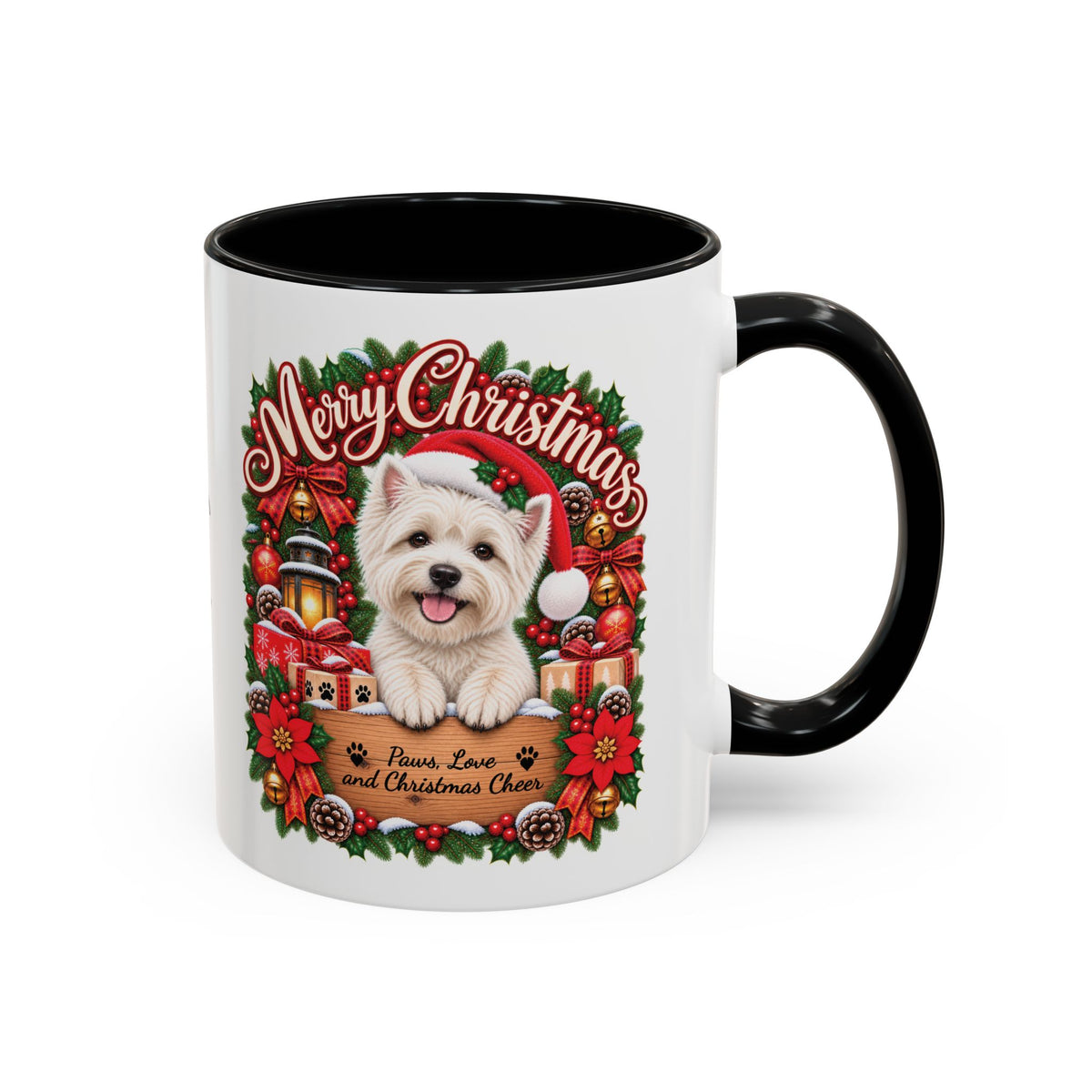 Maltese #2 Merry Christmas, personalised accent colour 11oz mug