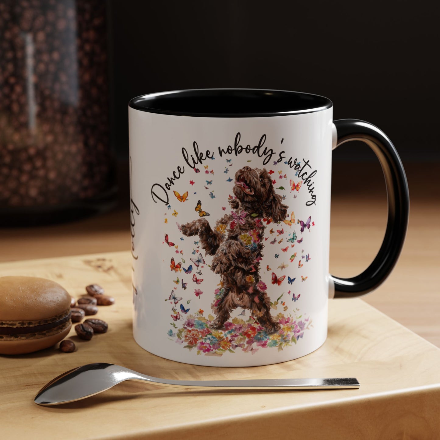 Cockapoo/Cavapoo "Dance like nobody's watching" personalized colourful Mugs, 11oz
