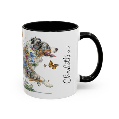 Australian Shepherd (Docked) Blue Merle Personalized Accent Mugs, 11oz