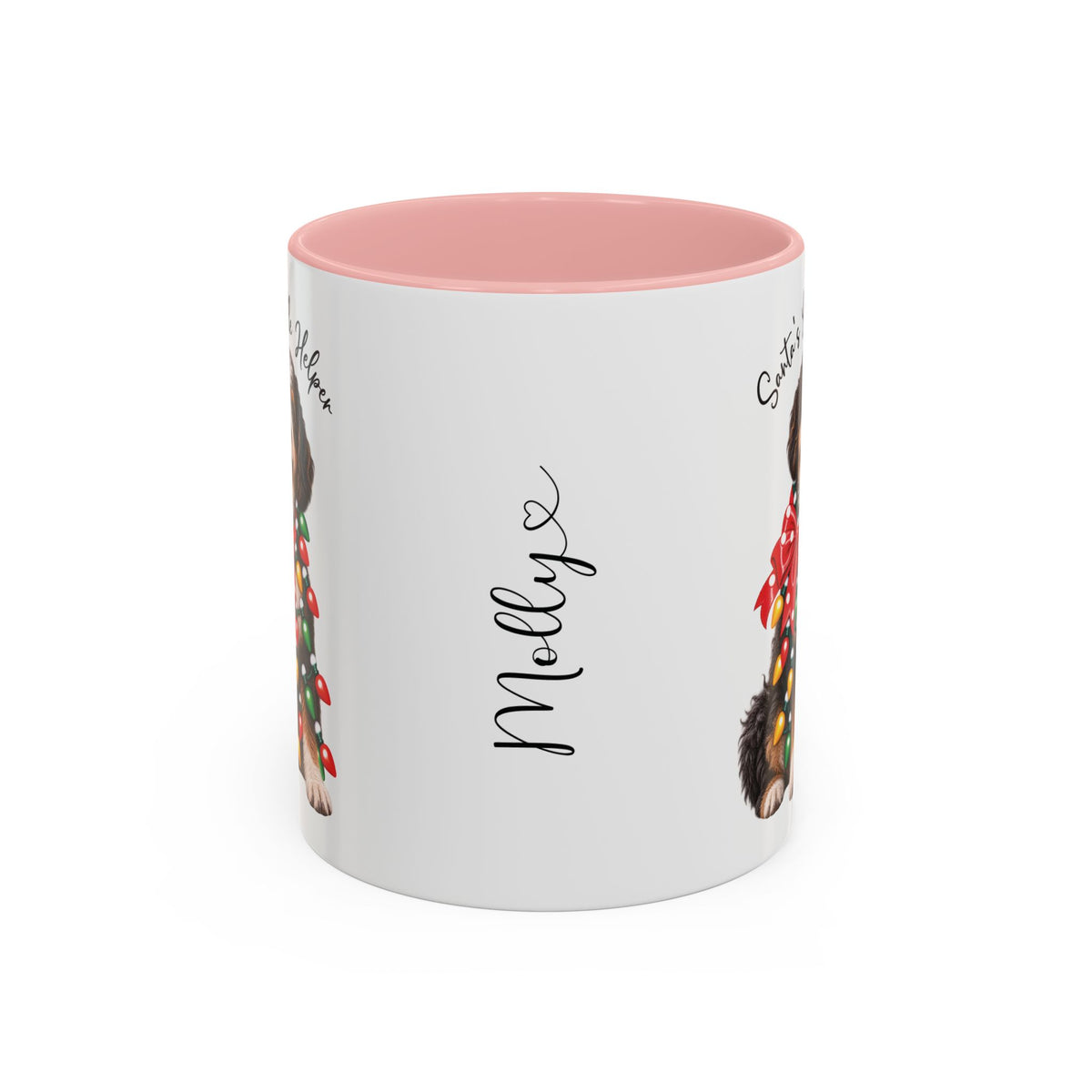 Bernadoodle Santa's little helper, personalised accent colour 11oz mug