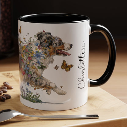Australian Shepherd (Docked) Blue Merle Personalized Accent Mugs, 11oz