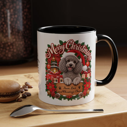 Poodle #4 Merry Christmas, personalised accent colour 11oz mug
