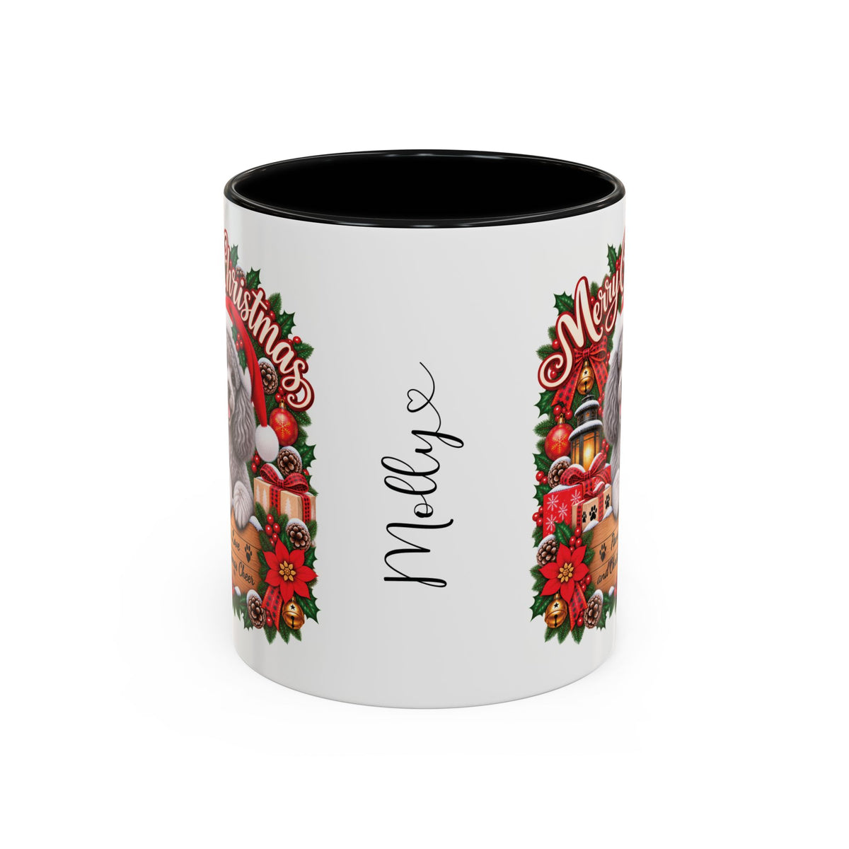 Poodle #4 Merry Christmas, personalised accent colour 11oz mug