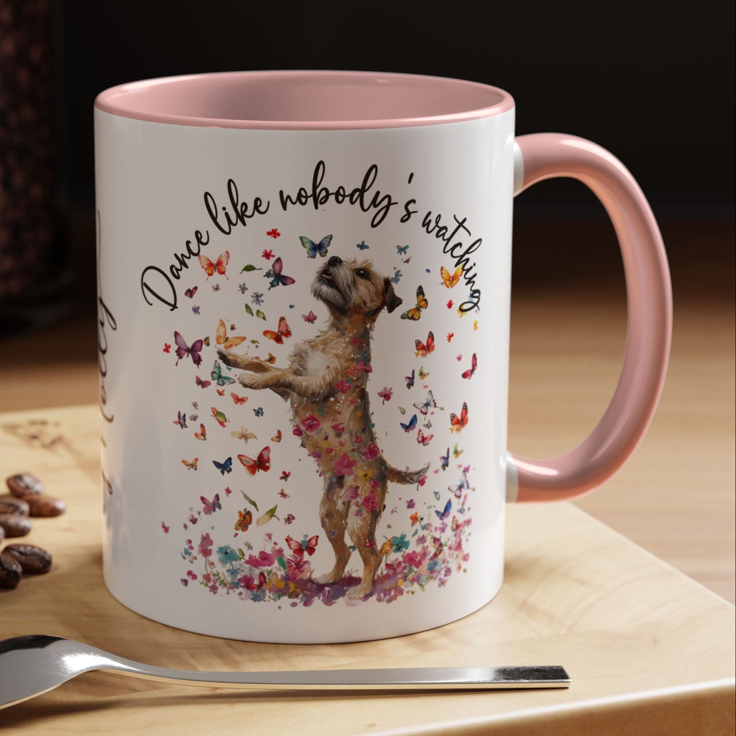 Border Terrier "Dance like nobody's watching" personalized colourful Mugs, 11oz
