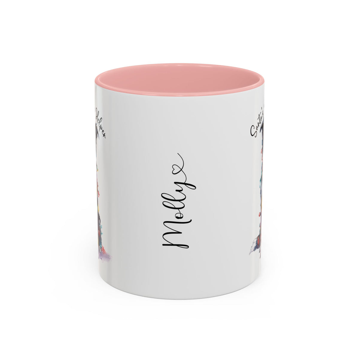 Border Collie, Santa's little helper, personalised accent colour 11oz mug