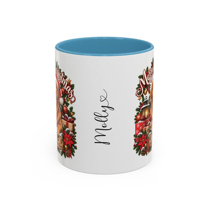 Golden Retriever Merry Christmas, personalised accent colour 11oz mug