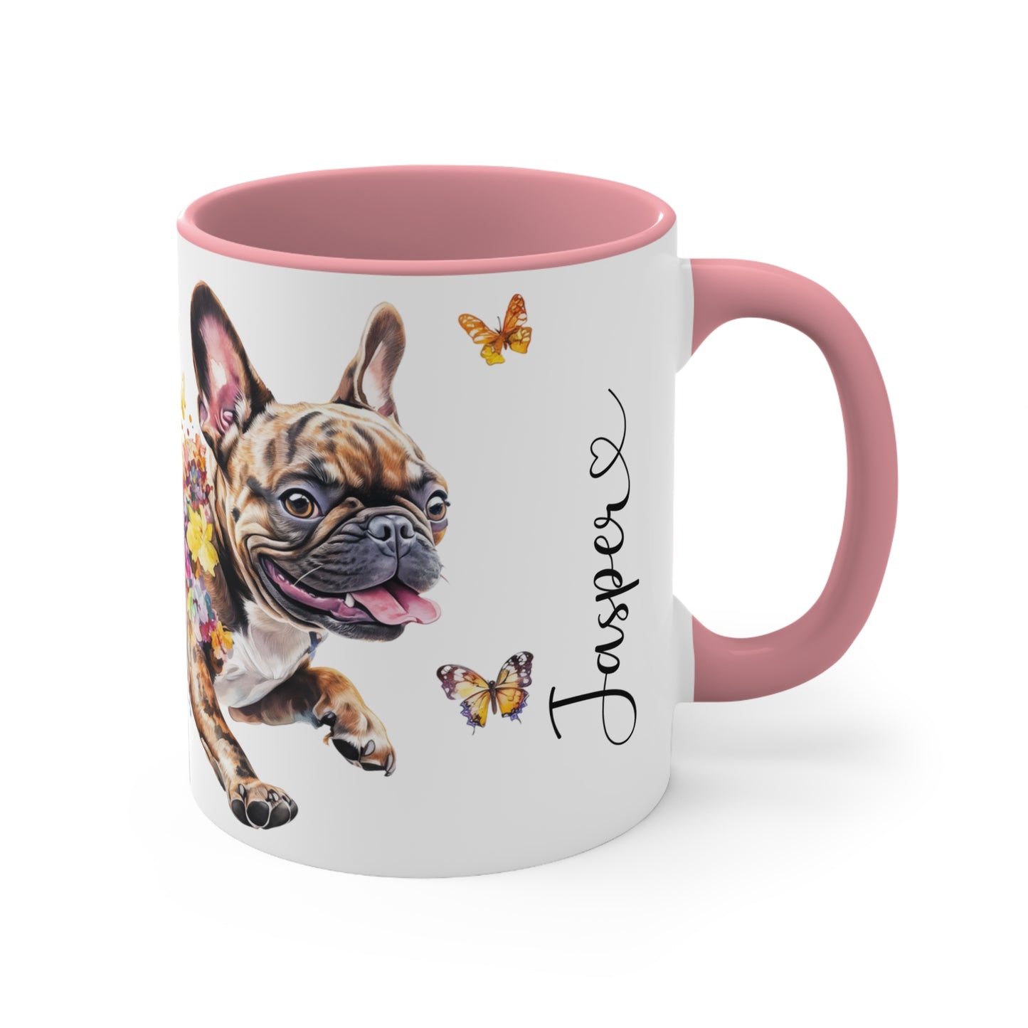 French Bulldog, Brindle running personalized colourful Mugs, 11oz